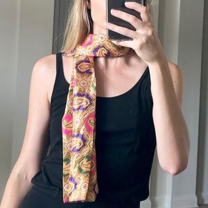 Vintage 1960s Paisley Scarf, Pink Purple and Green Patterned Scarf